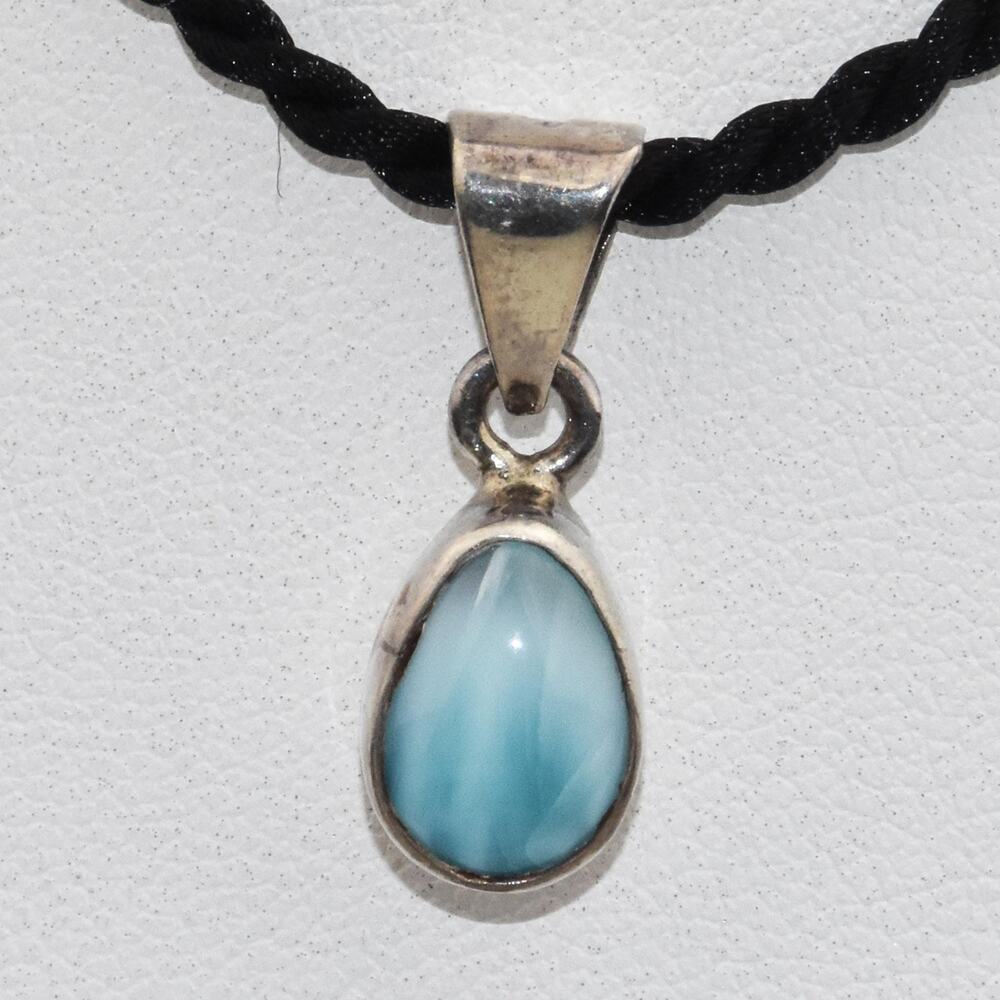 Larimar Sterling Silver Pendant 925 Crystal Powder Blue Carved Stone